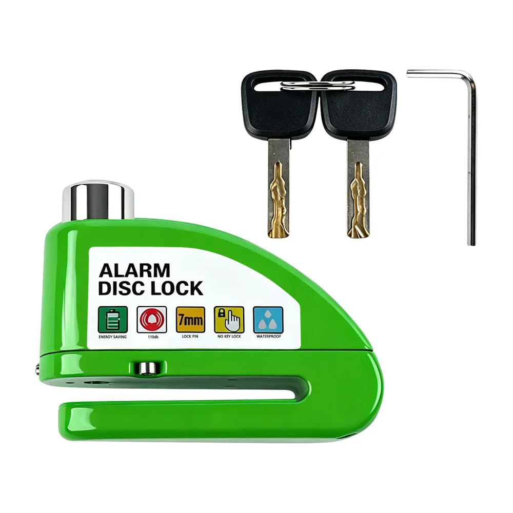 Motorcycle Bicycle Alarm Disc Lock Aluminum Alloy Anti-Theft Safety Padlock Vibration Reminder Security Protection Accessories – 110dB 7mm Hardened Steel 2 Keys Allen Wrench 7 Colors