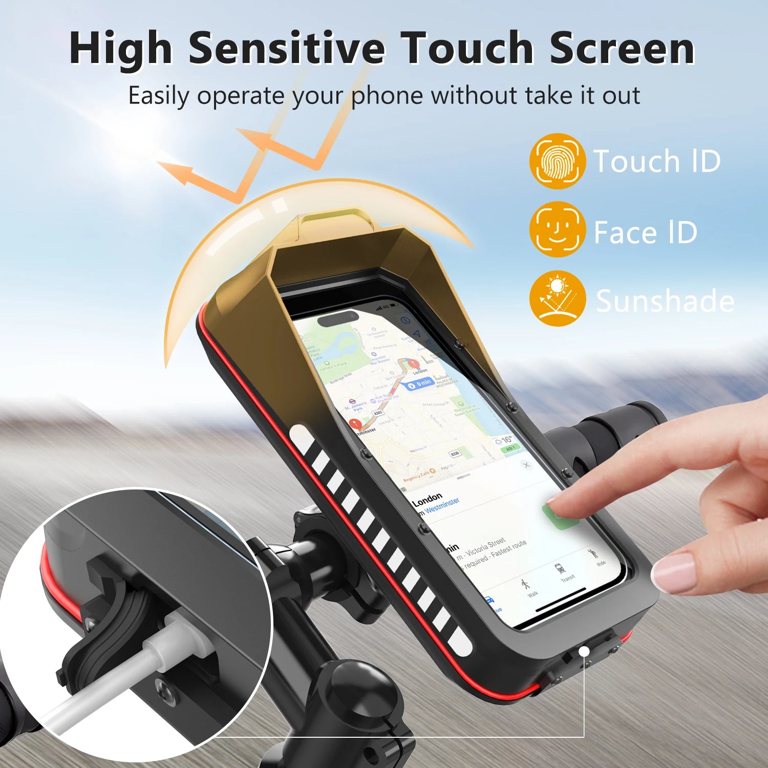 Waterproof Motorcycle Phone Pouch – Touchscreen Handlebar Mount Case for Smartphones