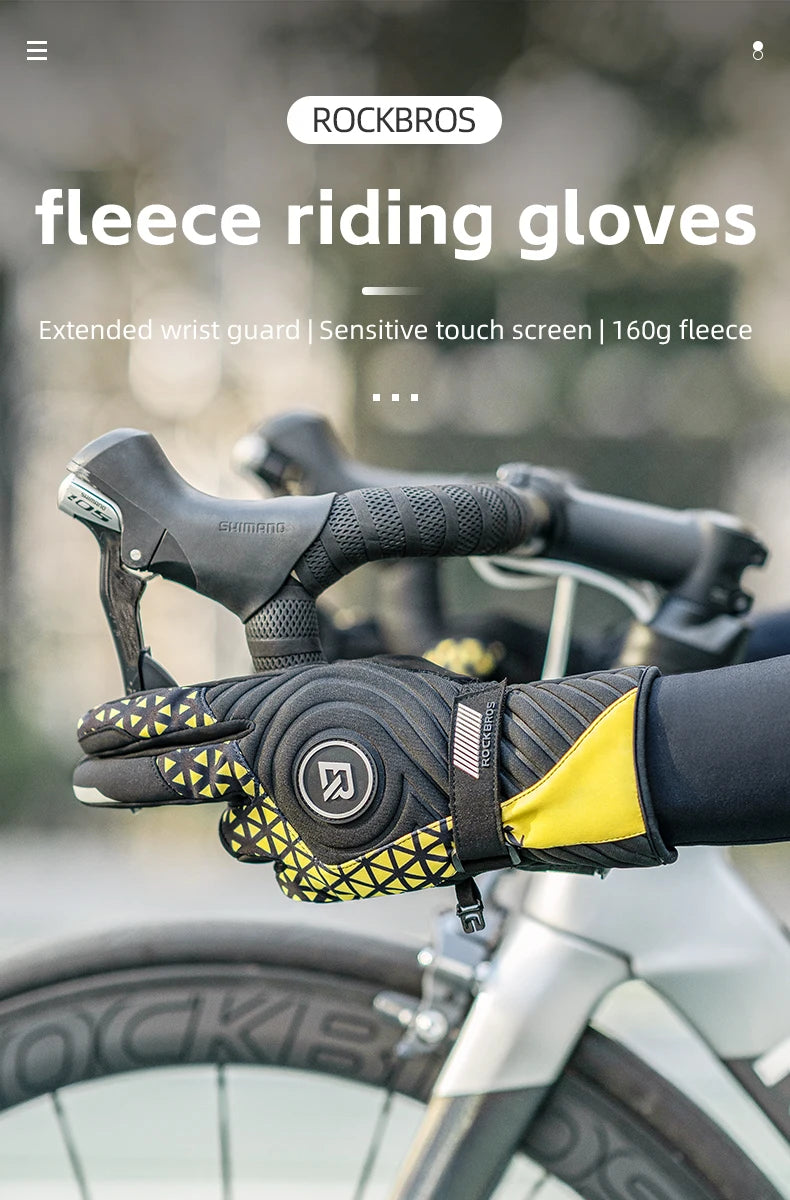 ROCKBROS Winter Warm Bike Gloves Touch Screen Windproof Thermal Motor Bicycle Gloves Men Women SBR Pad Shockproof Cycling Gloves