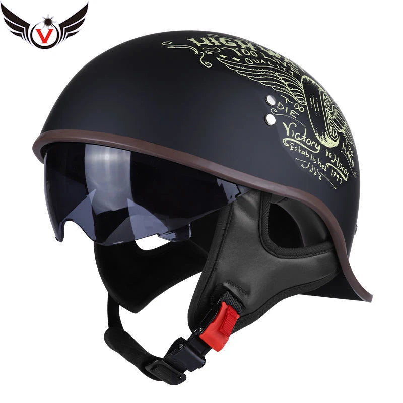 Half Helmets – V Retro Motorcycle Helmet, Lightweight All-Season Cruiser Helmet for Men & Women