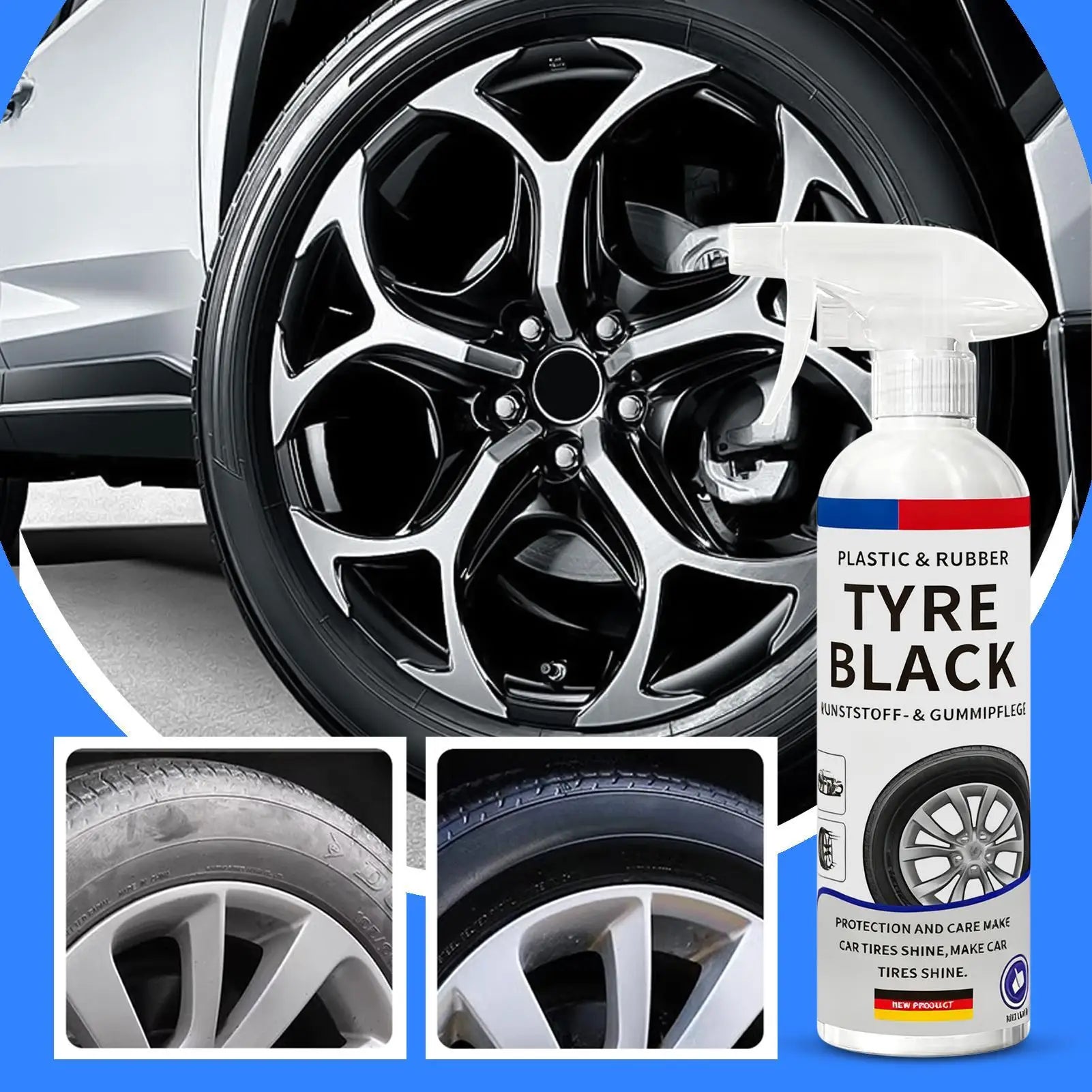 Tire Shine Spray 500ml – Automotive Tyre Restorer & Rubber Care – Trucks Sedans RVs SUVs – With or Without Nozzle – $16–17