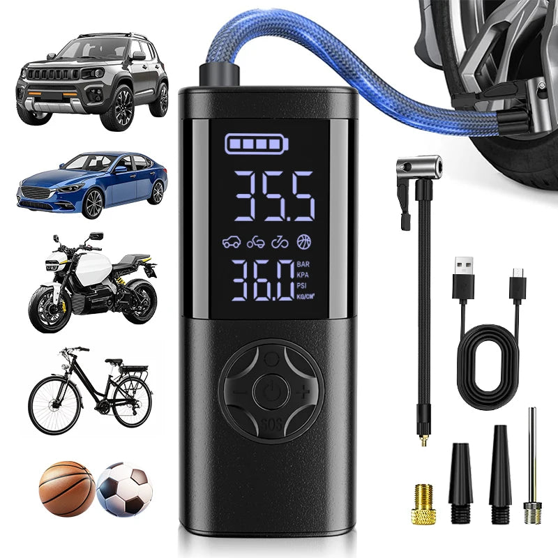 Portable Air Compressor – Mini Wireless Tire Inflator with Digital Display