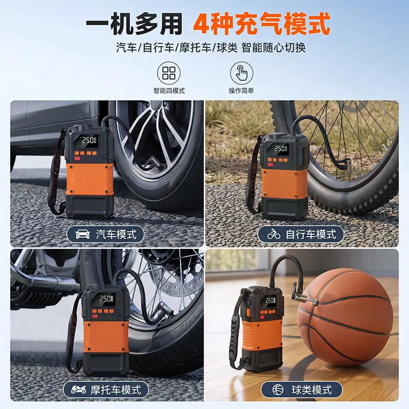 All-in-One Car Jump Starter & Tire Inflator – 500A Battery Booster with 4 Inflation Modes for Auto, Bike, Motorcycle & Sports Balls