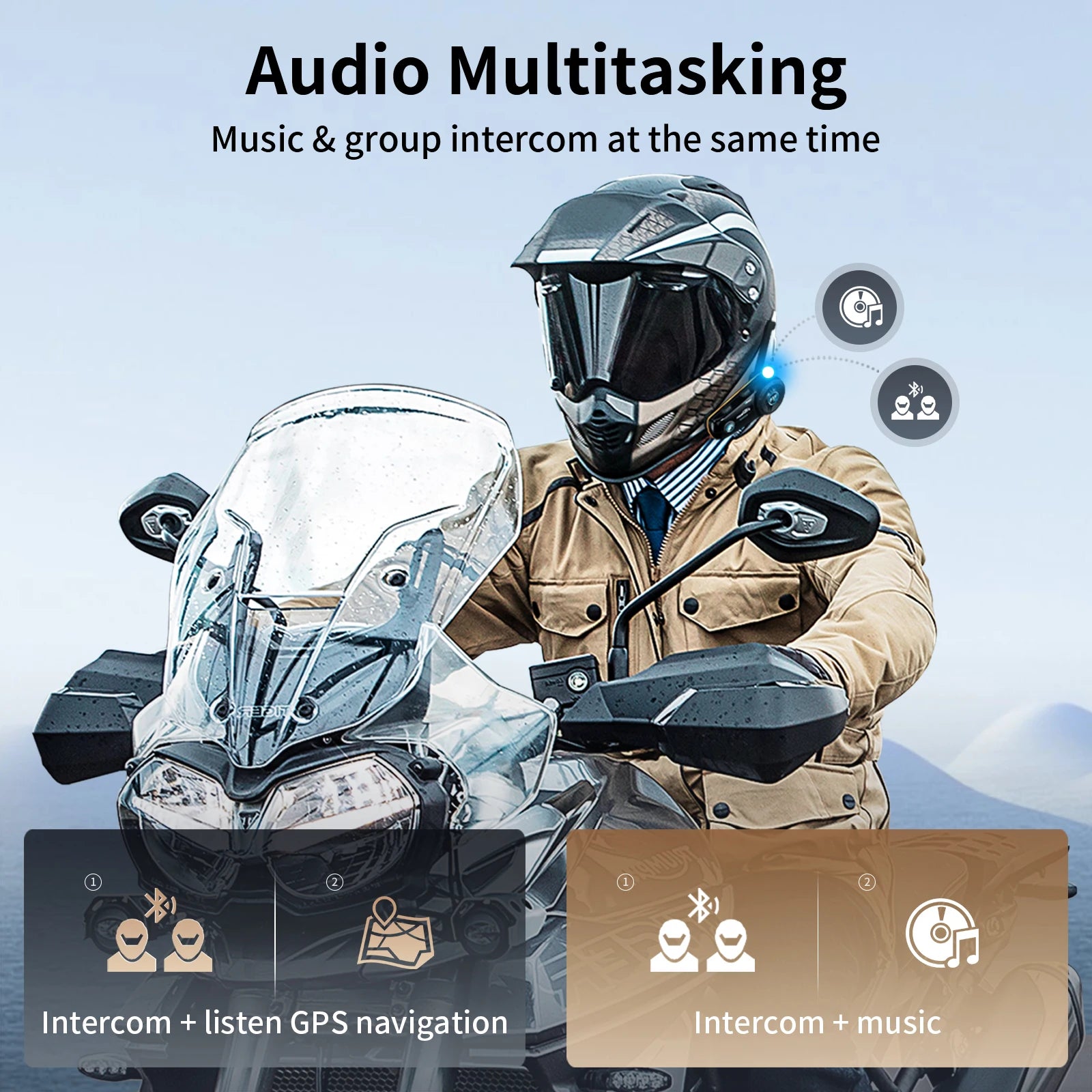 Fodsports FX8 Pro Motorcycle Bluetooth Intercom – 10-Rider Group Communication
