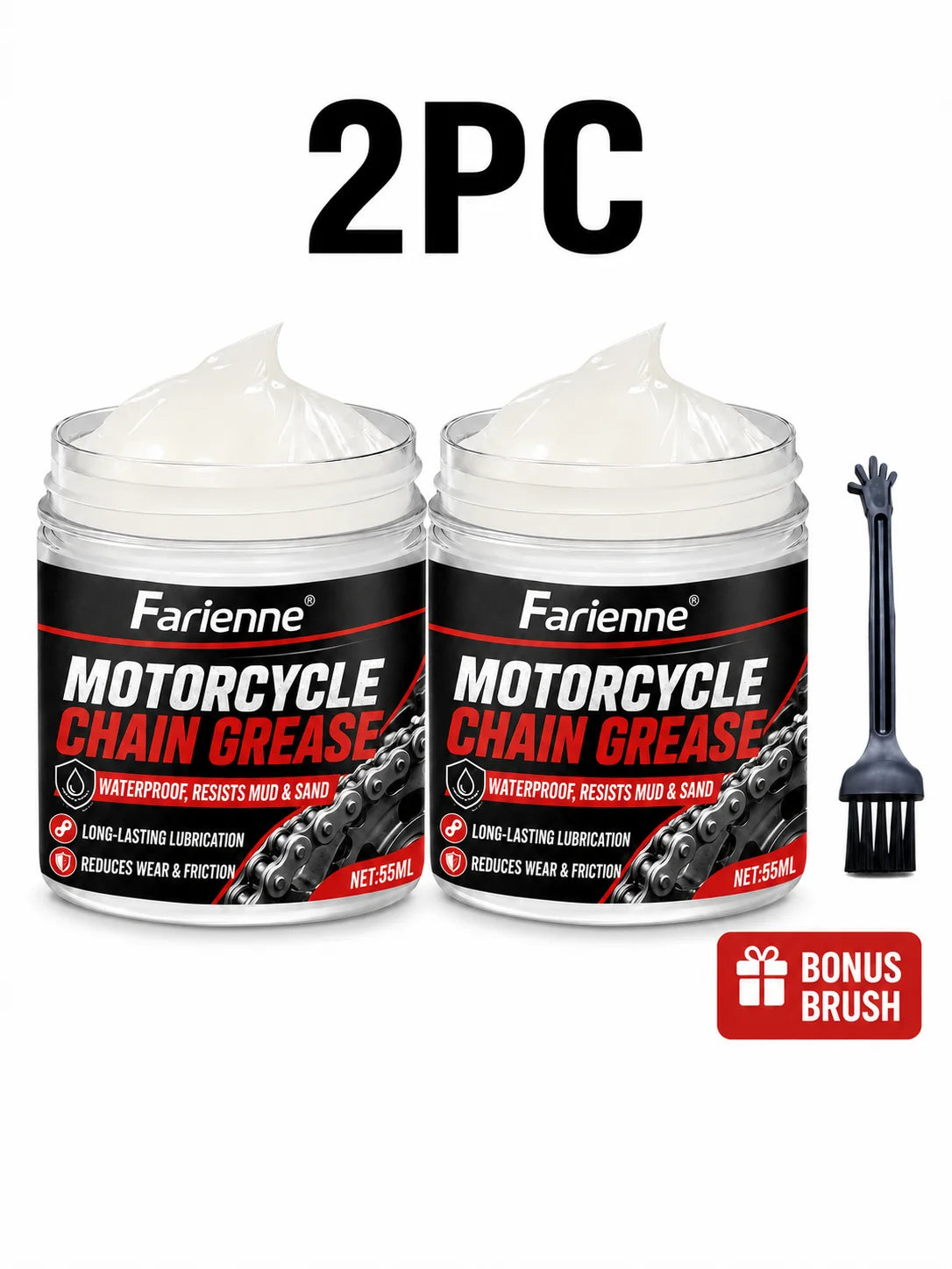 Motorcycle Chain Grease Waterproof Lubricant 55ml with Brush – Bike Chain Car Door Hinge Lock Sunroof Seat Rail – 1PC / 2PCS – $12–16
