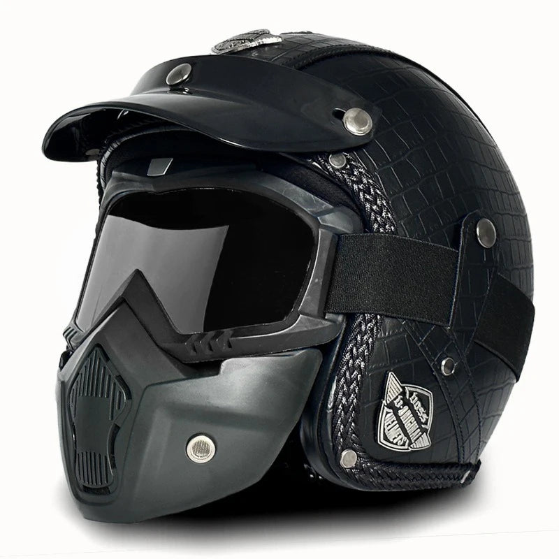 Open Face Helmets – Retro PU Leather Motorcycle Helmet, Vintage Cafe Racer Style, DOT & ECE Certified