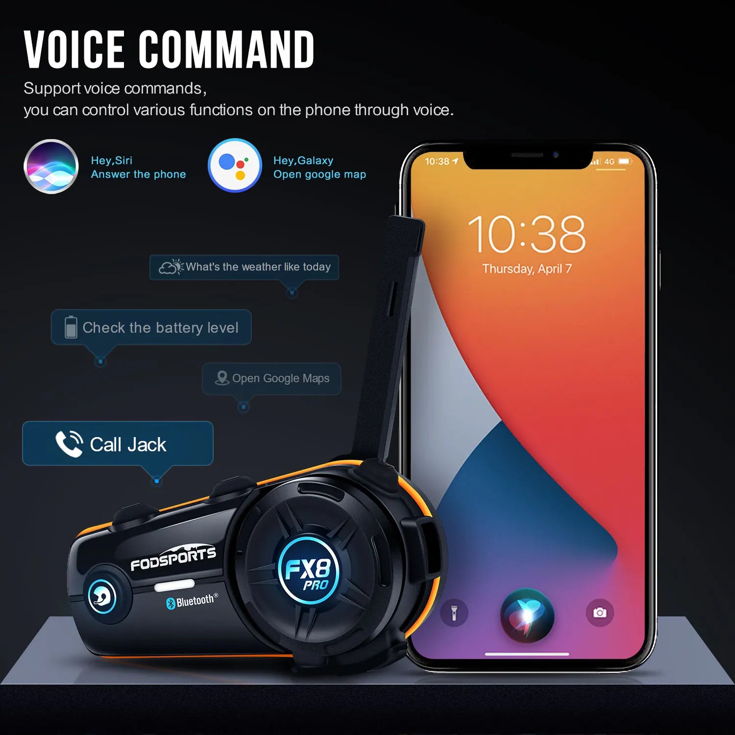 Fodsports FX8 Pro Motorcycle Bluetooth Intercom – 10-Rider Group Communication