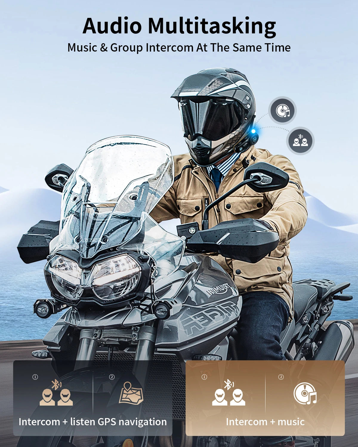 Fodsports FX8 Pro Motorcycle Bluetooth Intercom – 10-Rider Group Communication