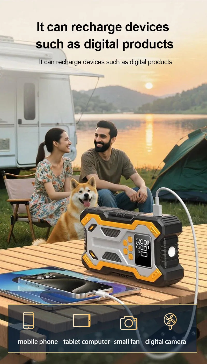 Motorcycle Jump Starter with Air Compressors LCD Screen 30000mAh Portable Booster Charger 7000A Powerful Motorcycle Battery Starting Device