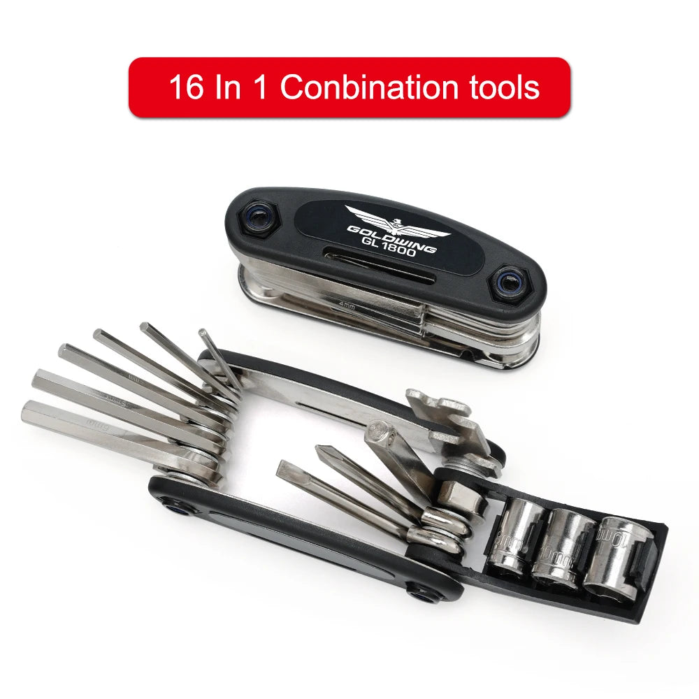 Honda Gold Wing GL1800 / GL1500 / GL1200 16-Function CNC Aluminum Multi-Tool – Allen + Socket + Hex + Screwdriver + Spoke – $9