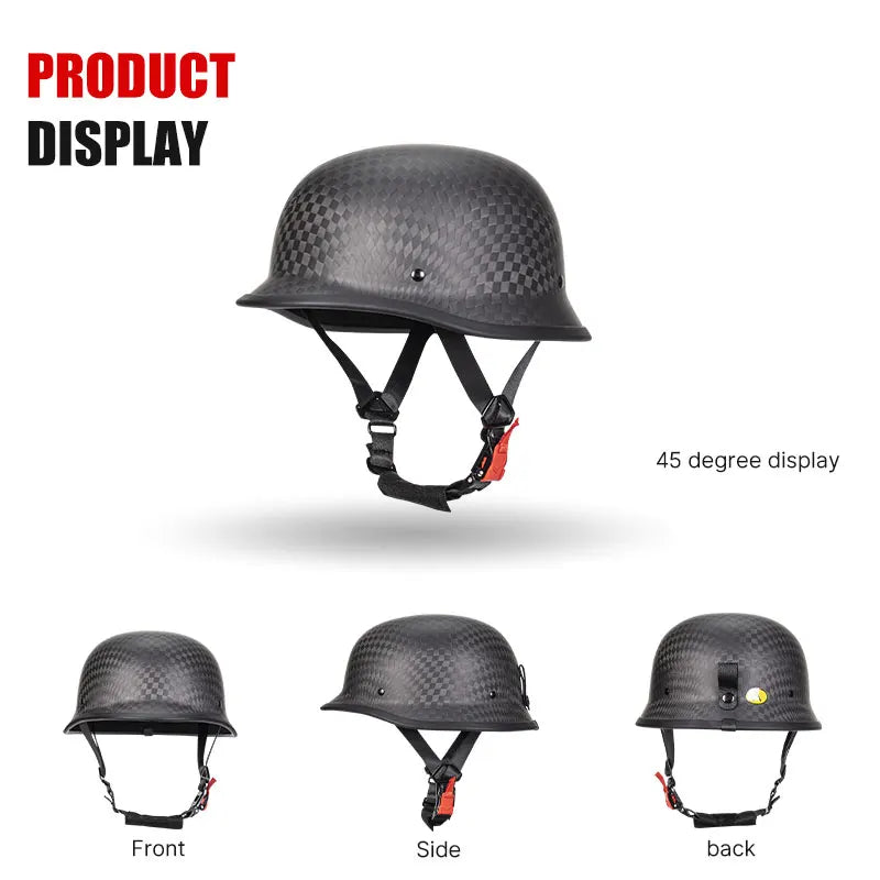Carbon Fiber Helmets – DOT Certified 12K Carbon Fiber Half Face Motorcycle Helmet, Vintage German-Style Cruiser
