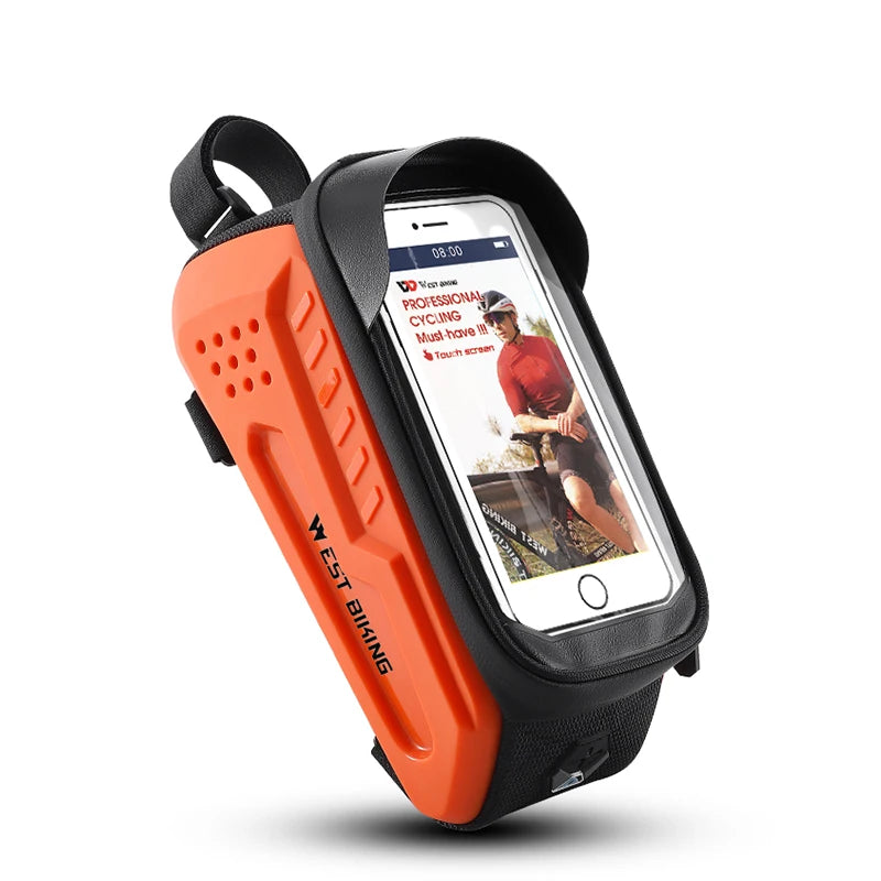 WEST BIKING 1.5L Waterproof Bike Phone Pouch – Touchscreen Top Tube Frame Bag for Up to 7" Phones