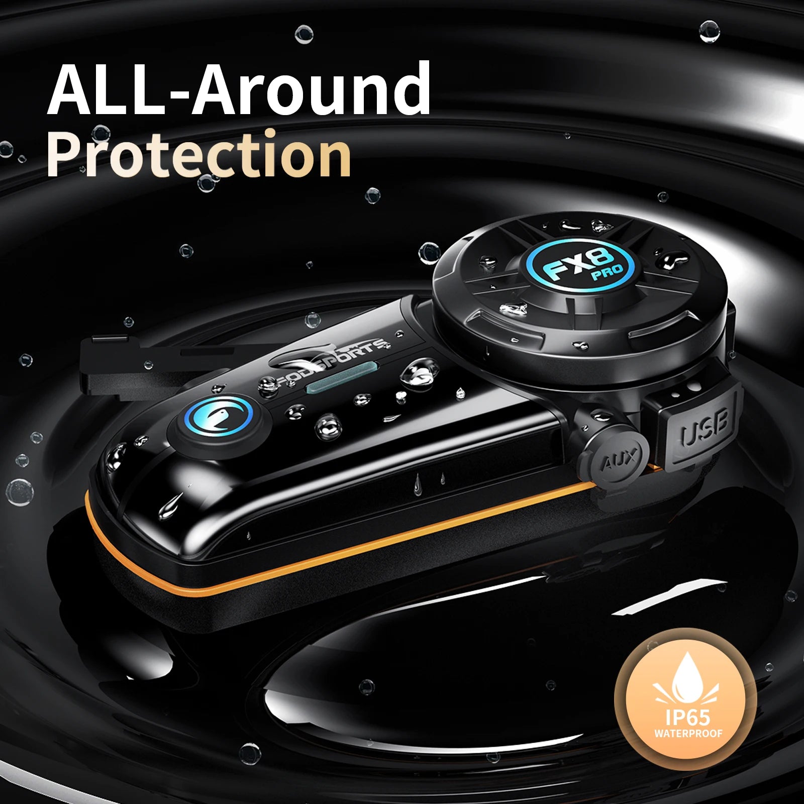 Fodsports FX8 Pro Motorcycle Bluetooth Intercom – 10-Rider Group Communication
