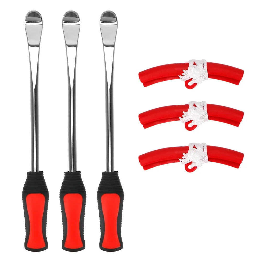 29cm Steel Tire Iron Lever Kit with Rim Protectors – 3pcs – Motorcycle Bicycle Tire Changing Repair Kit – $24