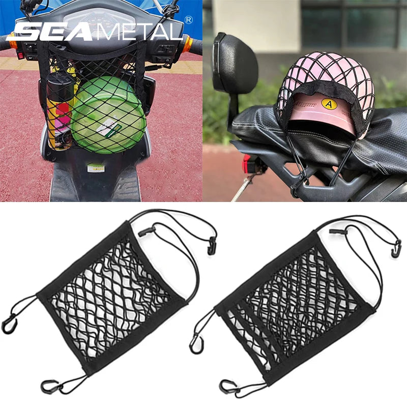 SEAMETAL Motorcycle Cargo Net High Elastic Double/Three Layer Motorcycle Net for Helmet Storage Cargo Luggage Net with Hooks
