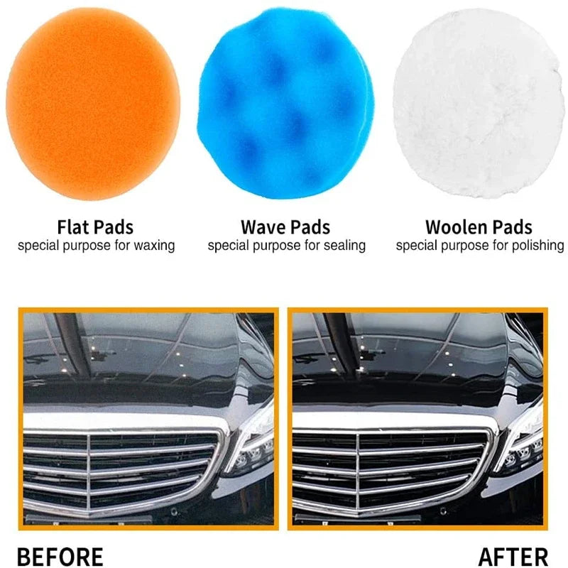 Car & Motorcycle Foam + Wool Polishing Pad Kit – 3" & 5" Sponge Buffer Set – Waxing Polishing Sealing – Drill Compatible – 5 / 11 / 22 / 39 Pcs – $20–30