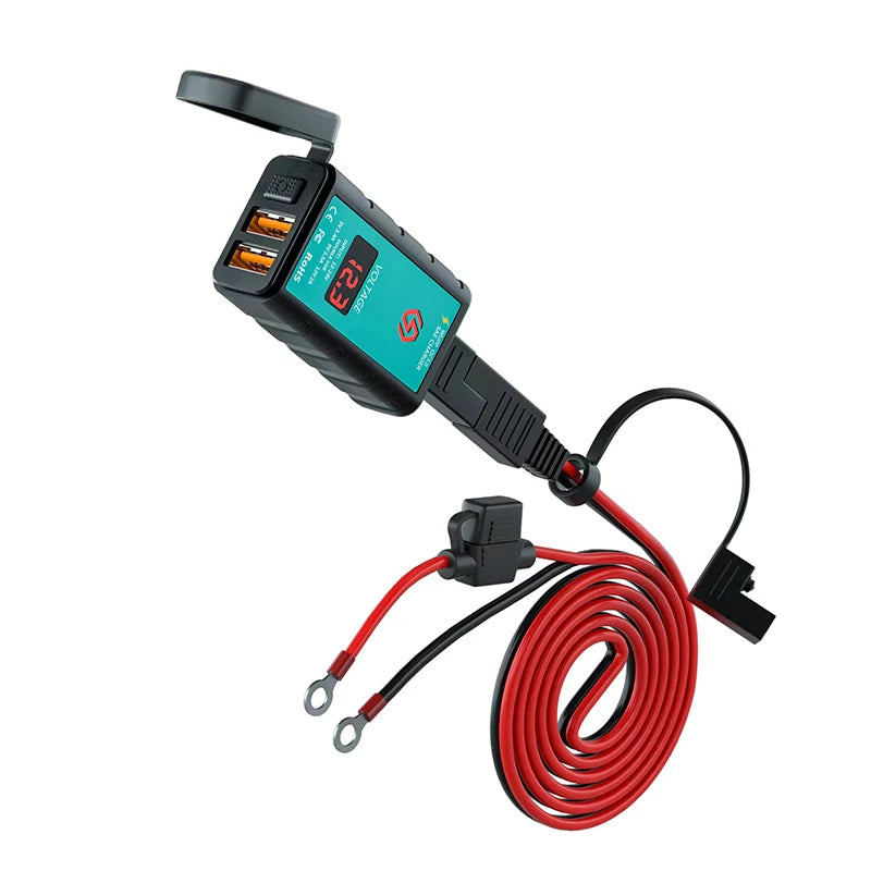 12V Waterproof Motorcycle USB & Type-C Fast Charger – SAE Adapter with Power Switch & Voltmeter