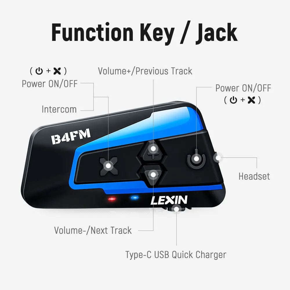 LEXIN B4FM-X Motorcycle Bluetooth Intercom – 10-Rider Music Sharing