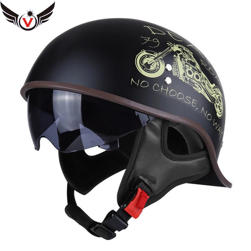 Half Helmets – V Retro Motorcycle Helmet, Lightweight All-Season Cruiser Helmet for Men & Women
