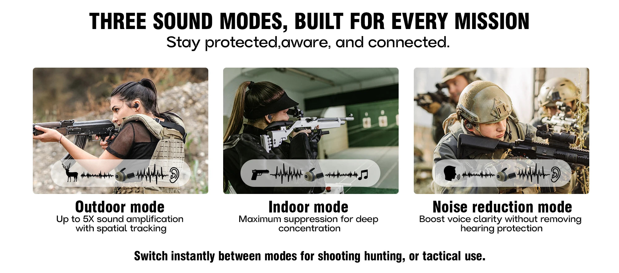 E30 Professional Electronic Shooting Earplugs Advanced Noise Cancelling Hearing Safety Protection Earmuff for Hunting Tactical – CE + FCC Certified – 230g – Desert / Green / Black