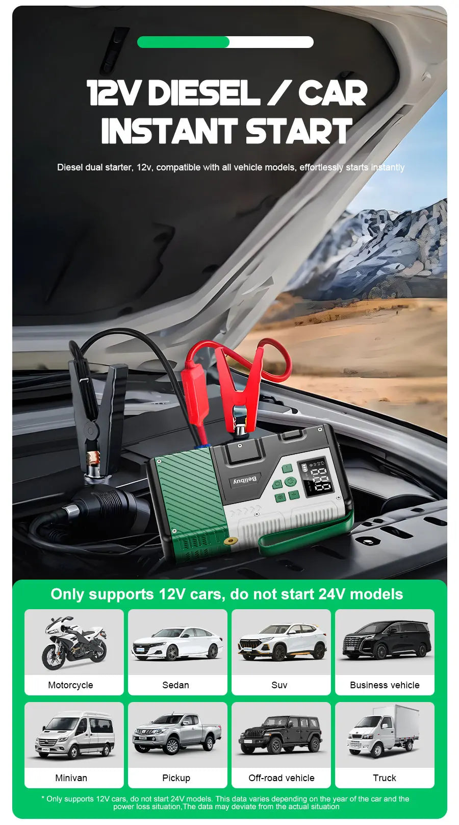 Upgraded 150PSI Portable Motorcycle Air Compressor with 7000A Emergency Jump Starter Combo Digital LCD Display Ideal for Outdoor Camping