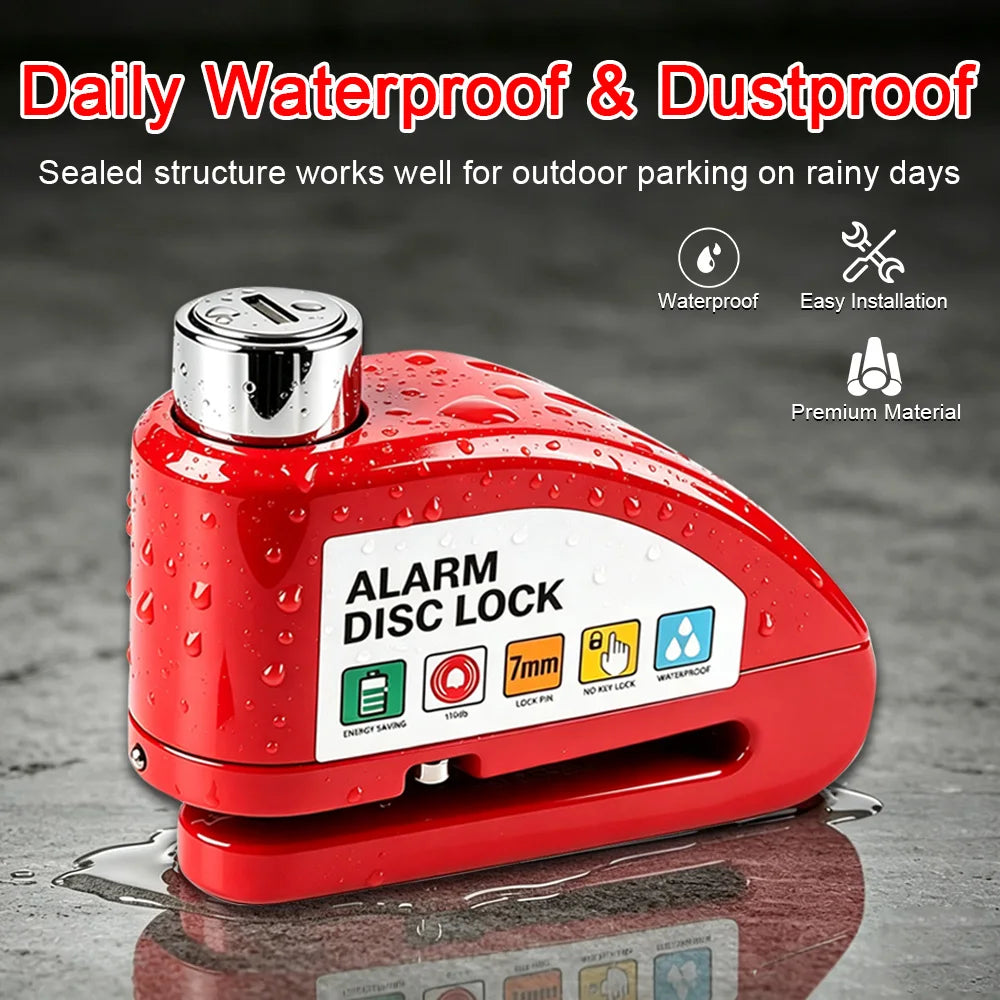 Motorcycle Bicycle Alarm Disc Lock Aluminum Alloy Anti-Theft Safety Padlock Vibration Reminder Security Protection Accessories – 110dB 7mm Hardened Steel 2 Keys Allen Wrench 7 Colors