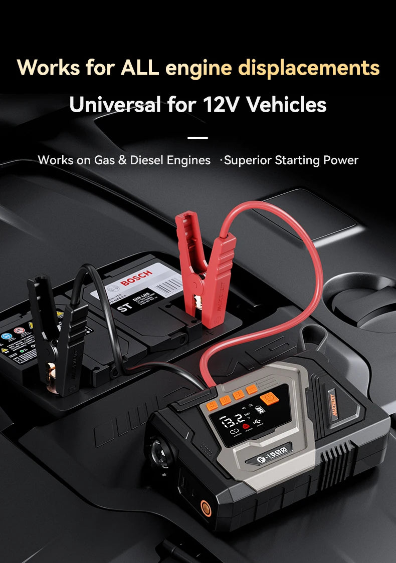 Maxcellent F1500 Flagship 4000A Jump Starter – 145PSI Air Tire Inflator, LED Light & Power Bank for Car, Motorcycle, Diesel & Van