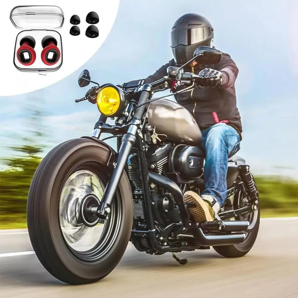 Sleep Soundproof Earplugs Portable Motorcycle Noise Reduction Earplugs Mute Anti-Noise Motorcycle Equipment – Silicone – 14g – Red / Black