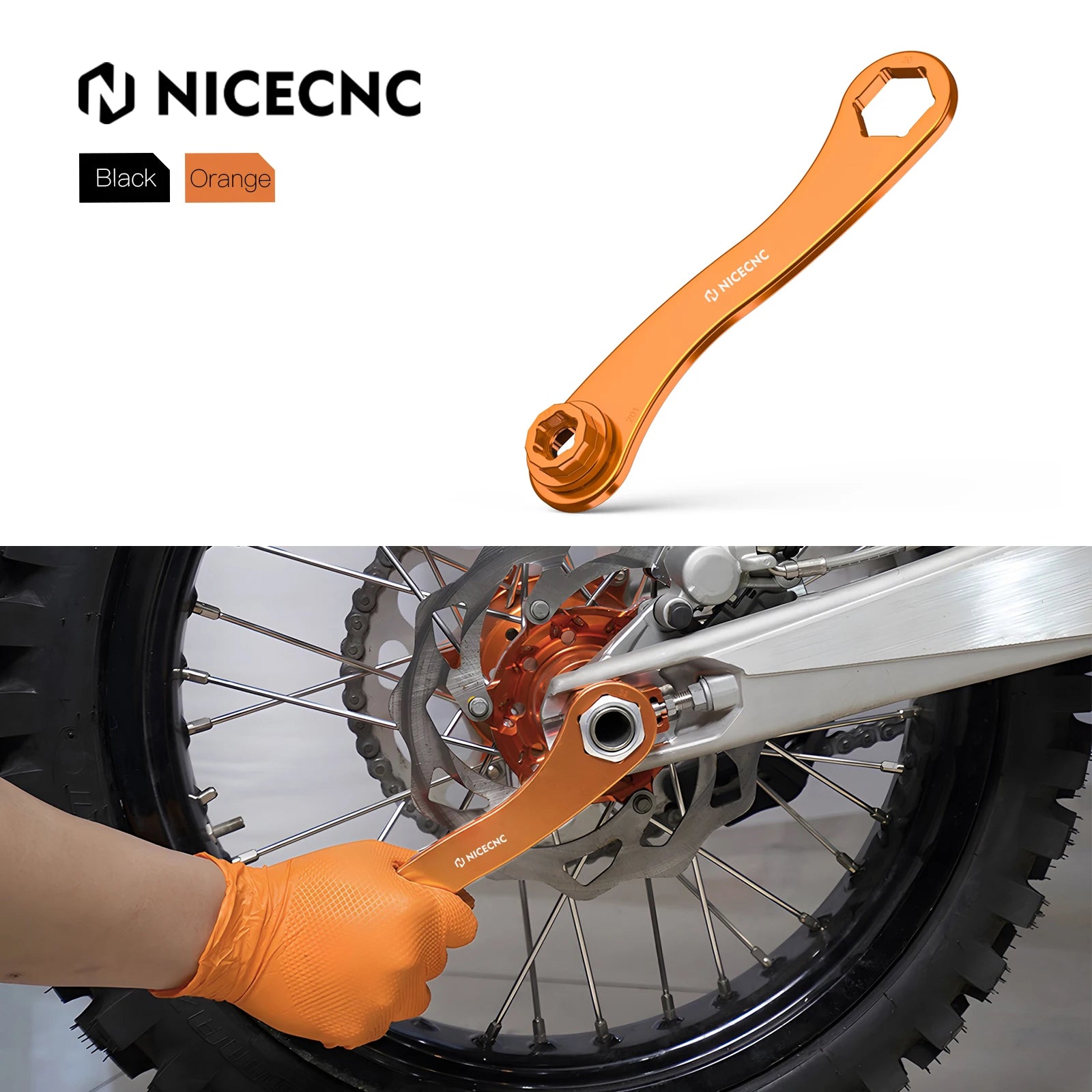 NICECNC Axle Removal Tool + Spark Plug Insert – 17 / 27 / 30mm – KTM / Husqvarna / GasGas 2023–2024 – Billet Anodized Aluminum – from $24