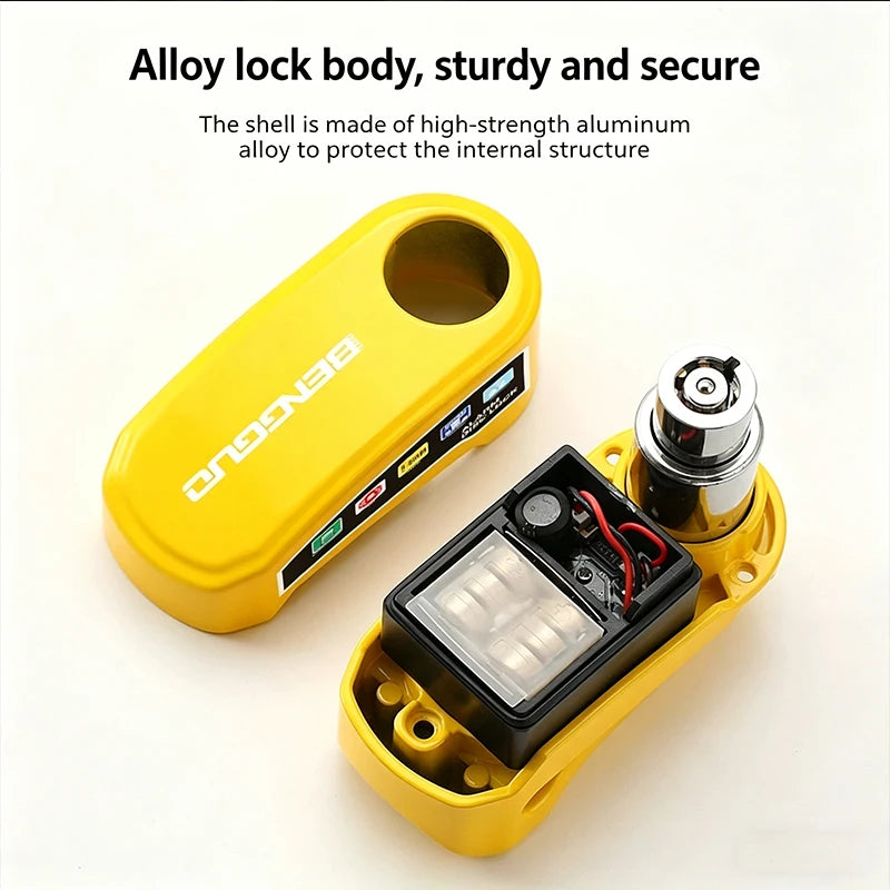 Motorcycle Alarm Disc Lock Anti-Theft 110dB Waterproof Motorcycle Disc Brake Lock Aluminum Alloy for Scooter Bike Motor Parts – Vibration Alarm – Replaceable Battery – Lock Only / 4pcs Set / With Bag – Red Black Yellow