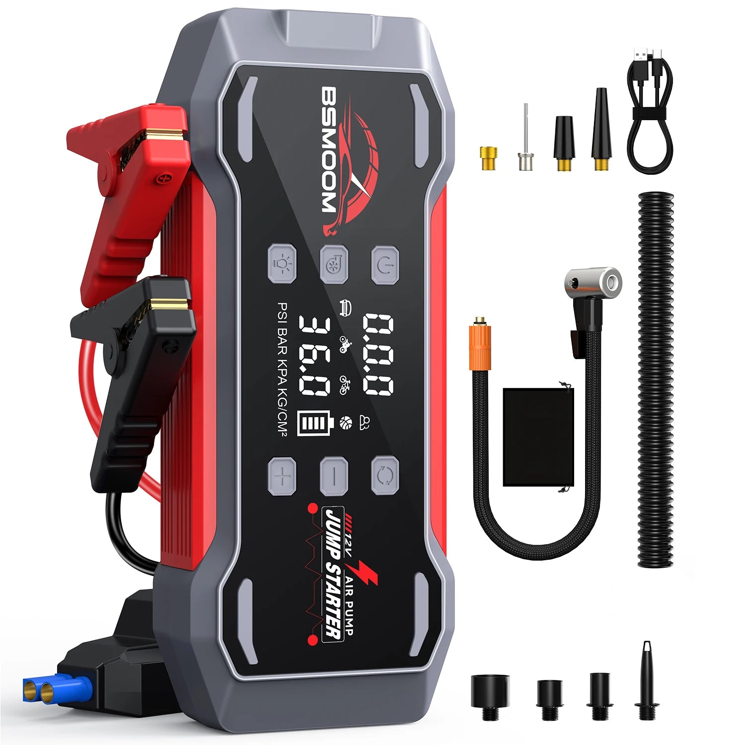 BSMOOM 150PSI Air Compressors Jump Starter Combo 4000A-10000A Portable Car Battery Pack for Motorcycle Car SUV Truck RV