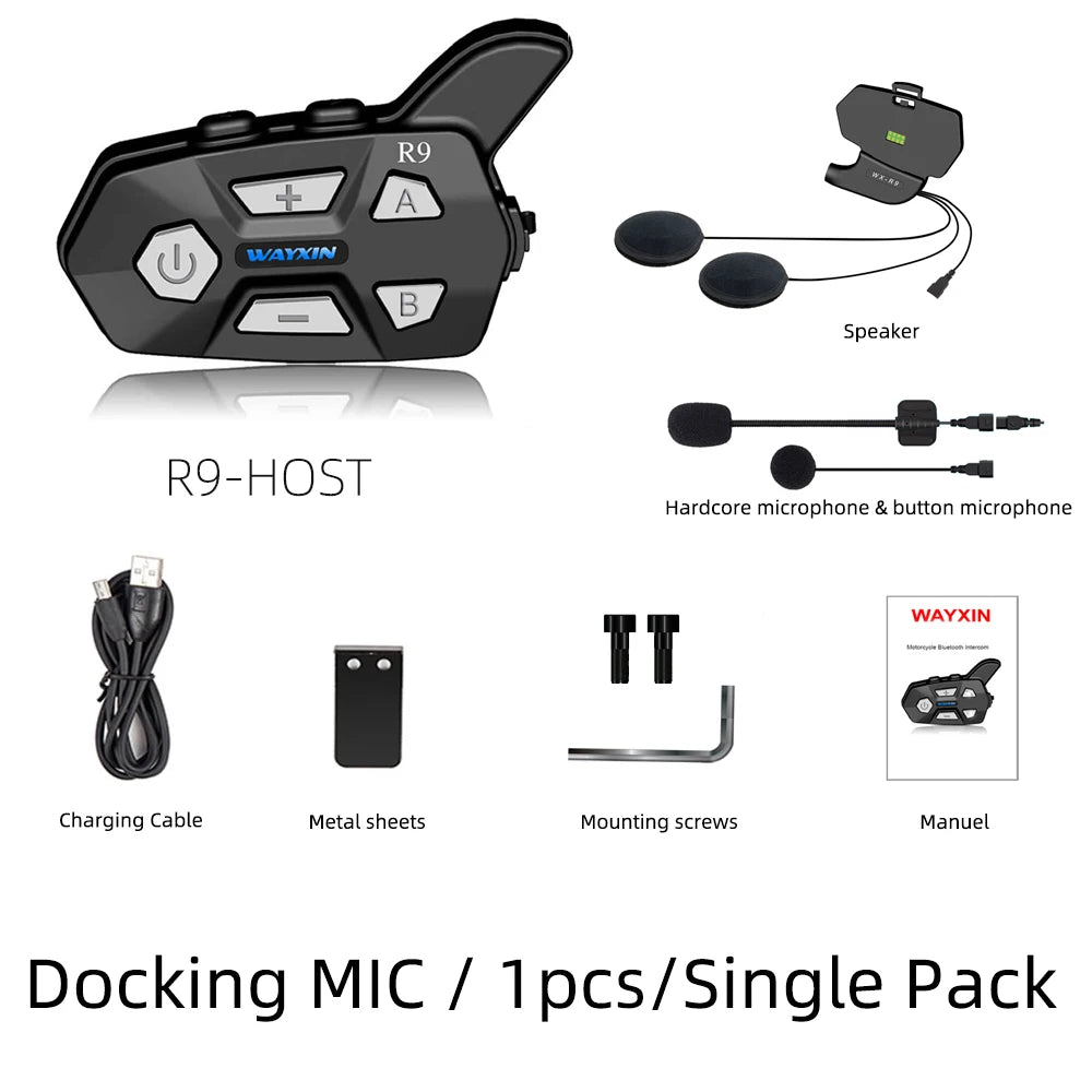 WAYXIN R9 Motorcycle Bluetooth Intercom – 6-Rider 1500m