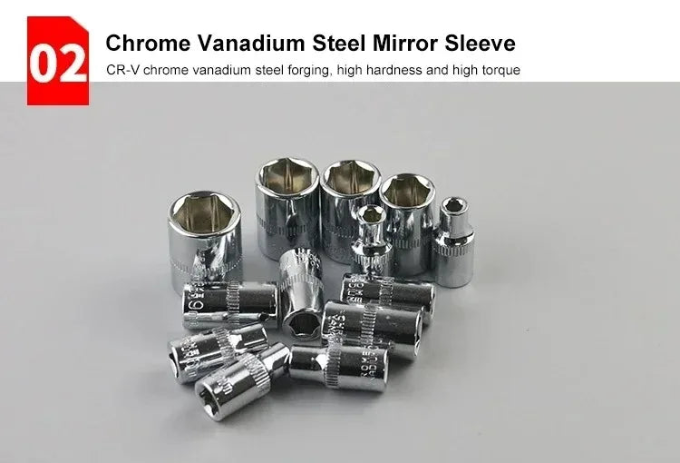 46-Piece 1/4" Drive Socket Ratchet Wrench Set – Chromium Vanadium Steel – Motorcycle / Car / Bicycle Repair – Red / Green / Black – from $27