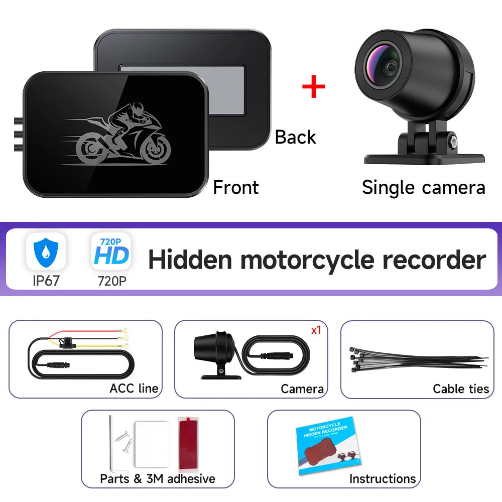 JIUYIN Dual Lens Motorcycle Dash Cam 720P/1080P Front & Rear Waterproof WiFi Night Vision Loop Recording Motorcycle Camera DVR Black Box G-Sensor