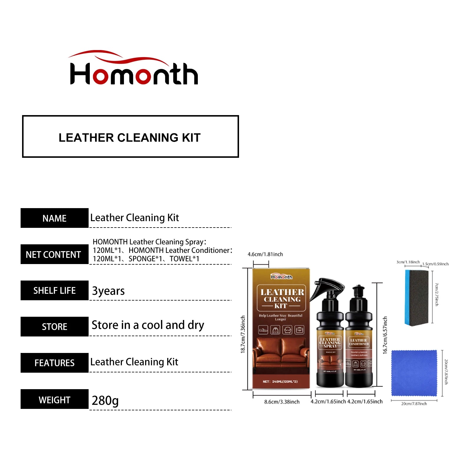 Homonth 2-in-1 Leather Cleaner & Conditioner Kit – Deep Spray + Nourishing Lotion – Car Seats Sofa Bags – Prevents Cracking – Sponge + Towel Included – $12–65