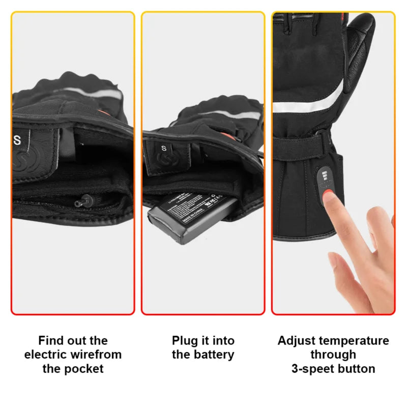 DW Heated Gloves Motorcycle Winter Heated Gloves Warm Waterproof Rechargeable Heating Thermal Gloves Snowmobile Battery Charger