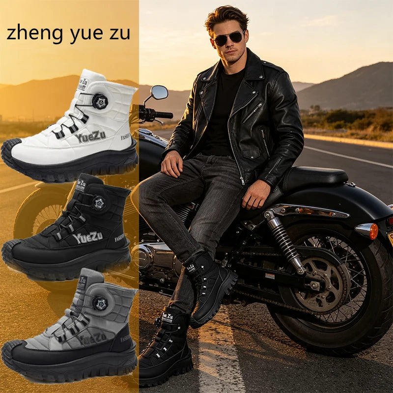 Riding Boots – Knob-Adjustable High-Top Motorcycle Boots, Waterproof Anti-Collision & Non-Slip