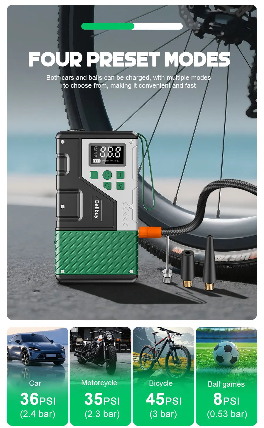 Upgraded 150PSI Portable Motorcycle Air Compressor with 7000A Emergency Jump Starter Combo Digital LCD Display Ideal for Outdoor Camping