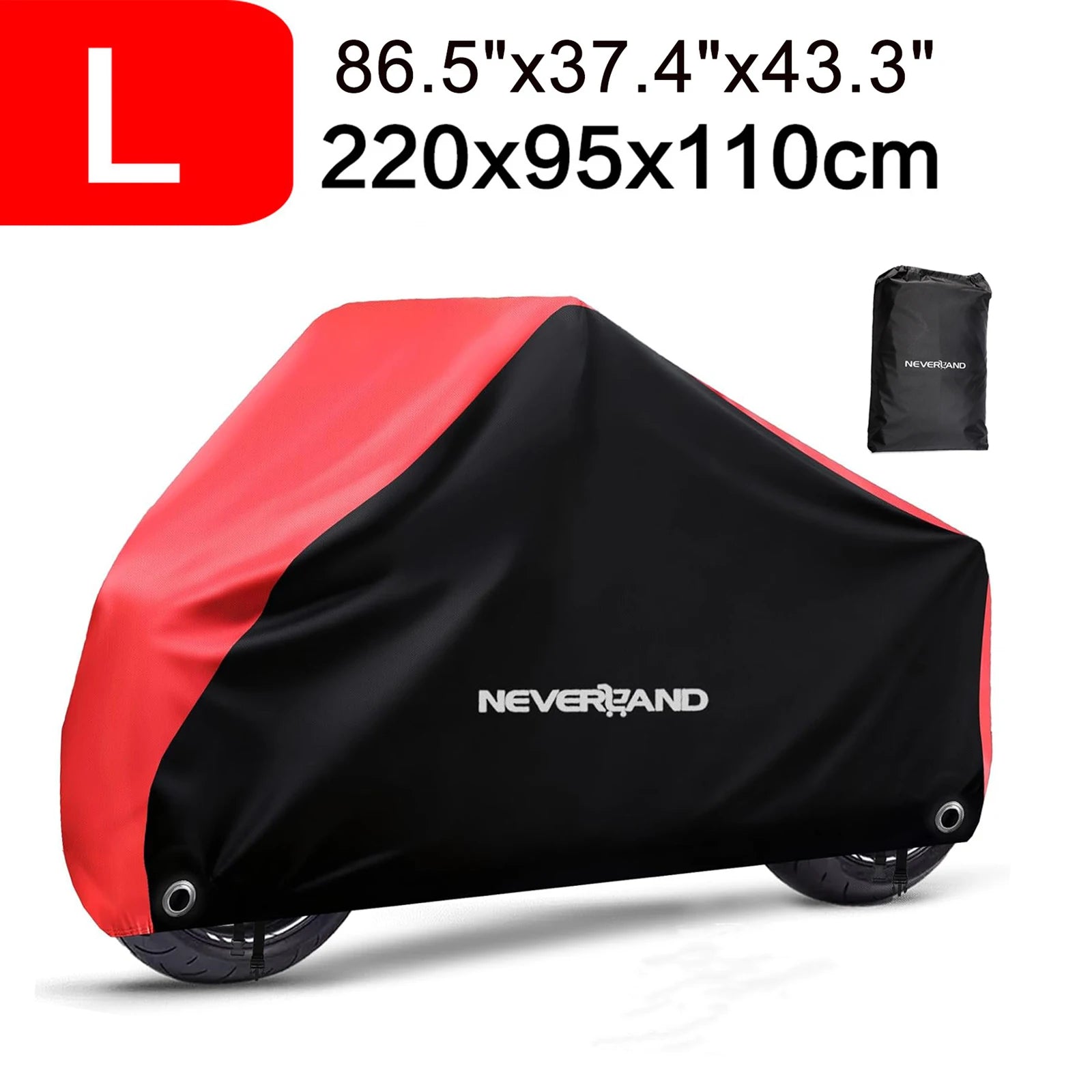 NEVERLAND Motorcycle Cover Waterproof Outdoor Heavy Duty with 2 Lock Holes All Season Indoor Outdoor Universal Motors Cover – 300D Oxford Cloth PU 1500Pa Red Adjustable Elastic Band 1 Year Warranty