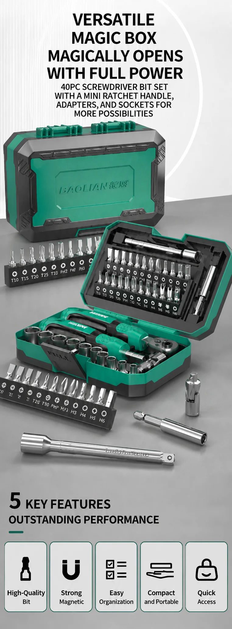 Baolian 40-in-1 Bike & Motorcycle Repair Tool Kit – Ratchet, Socket Wrench & Screwdriver Bit Set – Cr-V Steel – Carry Bag – $80