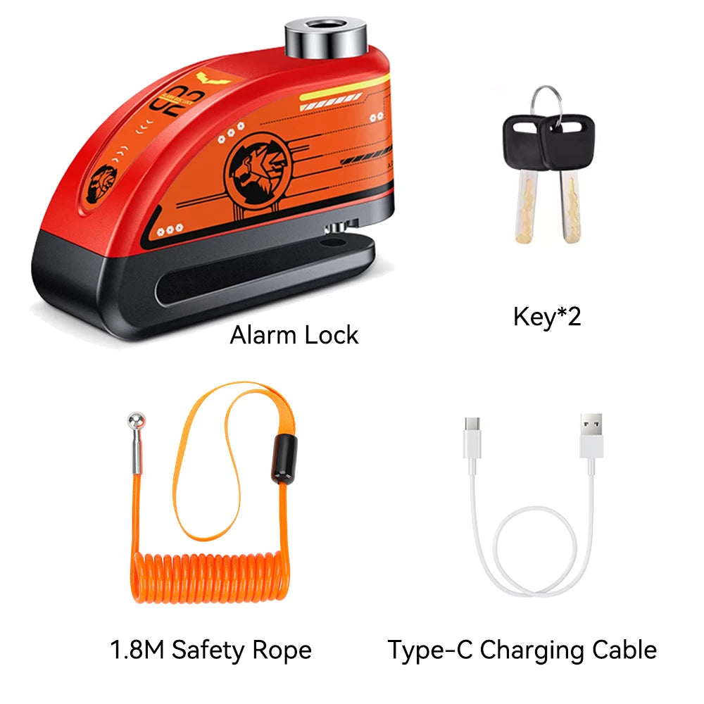 Elecpow Rechargeable Motorcycle Bicycle Scooter Alarm Disc Brake Lock Waterproof Anti-Theft Reminder Cable – 120dB USB-C IP67 7mm 285g CE FCC RoHS – With or Without Rope