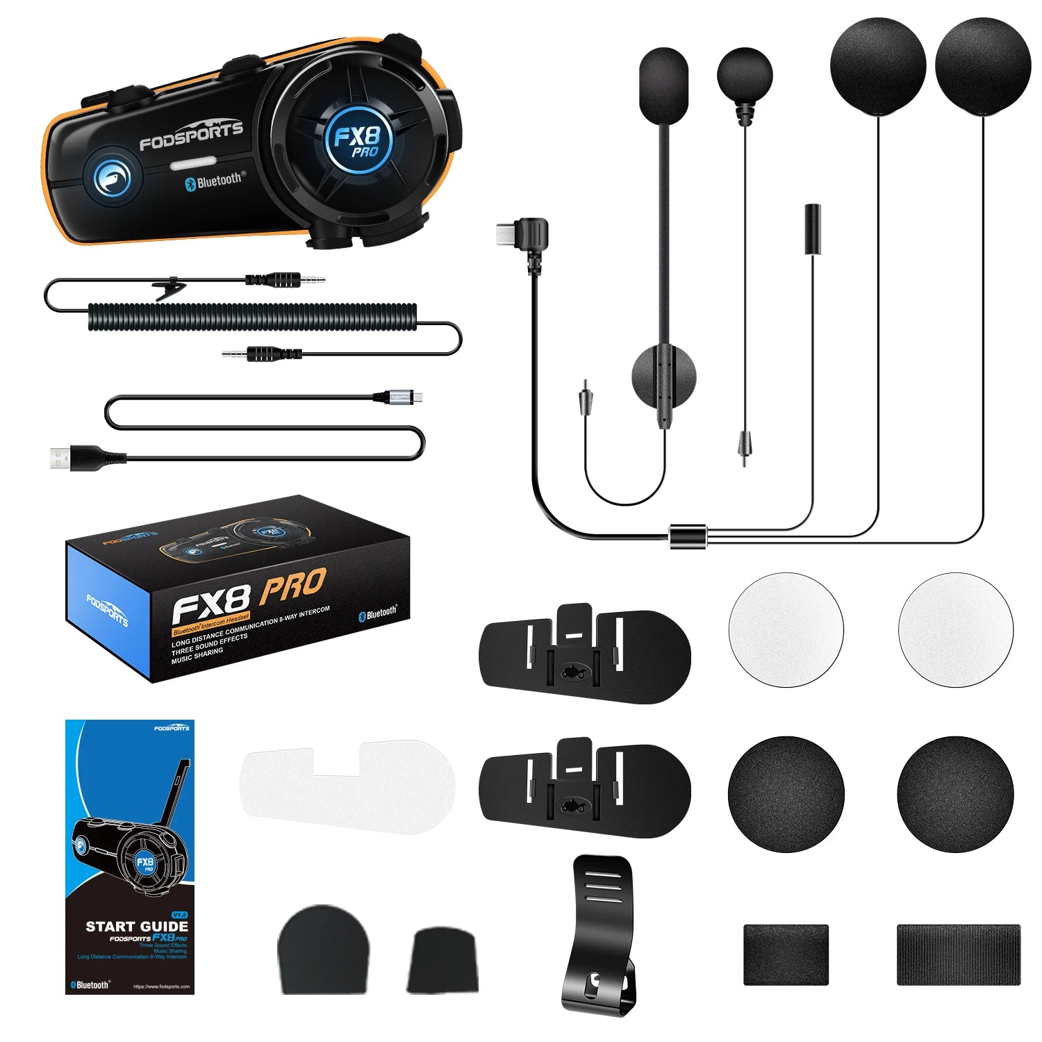 Fodsports FX8 Pro Motorcycle Bluetooth Intercom – 10-Rider Group Communication
