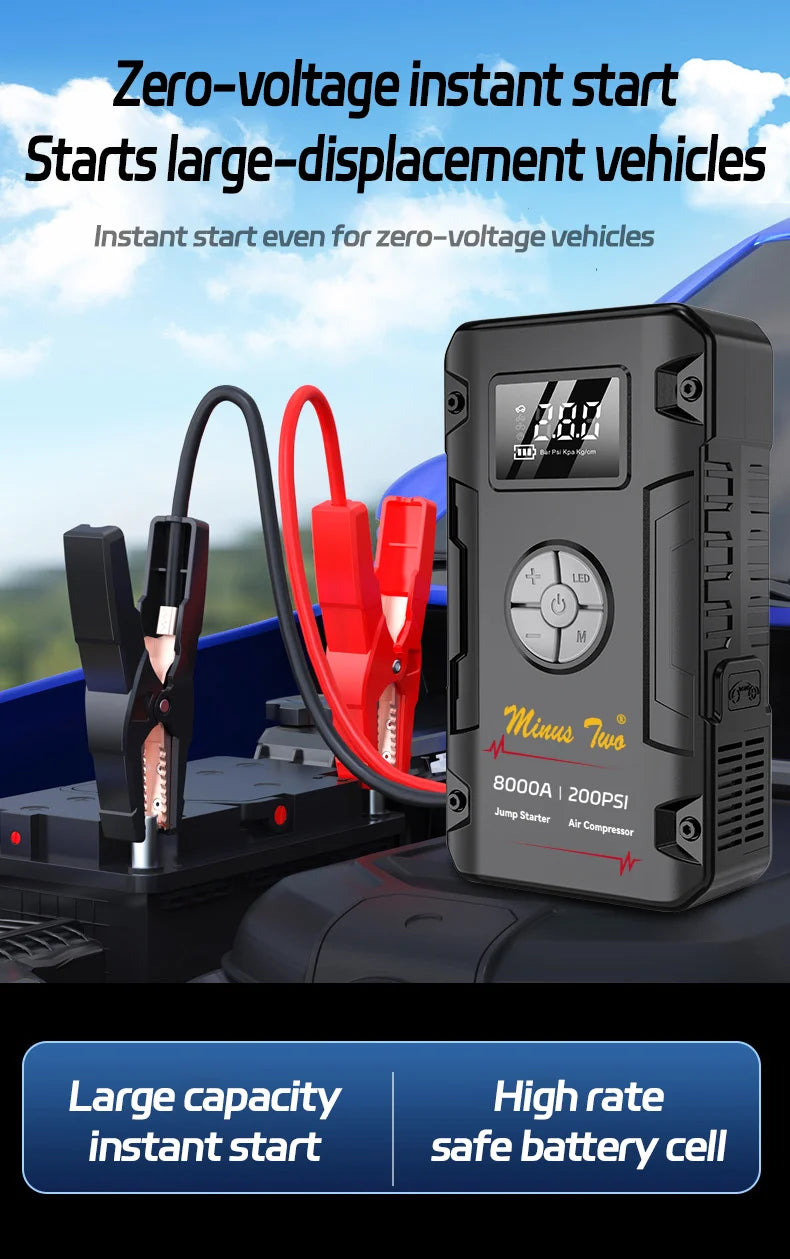 Motorcycle Jump Starter 8000A with 200PSI Air Compressor 4-in-1 Portable Power Bank Tyre Inflator Motorcycle Battery Booster Starting Device