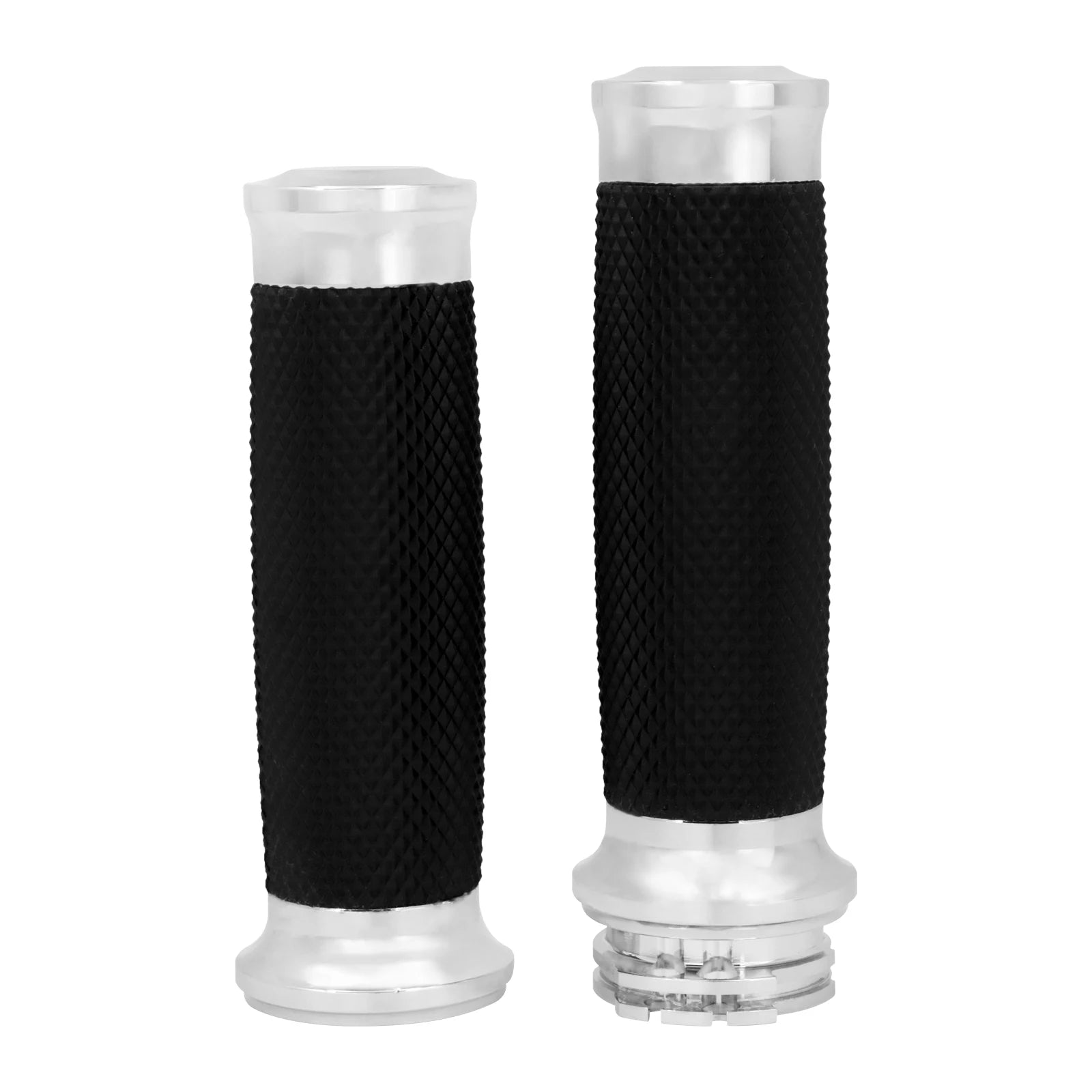 REWMTER Harley-Davidson Motorcycle Handlebar Grips 1" 25mm Aluminum Rubber Lining Hand Grips for Harley Sportster XL 883 1200 XR Touring Road King Dyna Softail V-Rod VRSC – Black / Chrome (1 Pair)