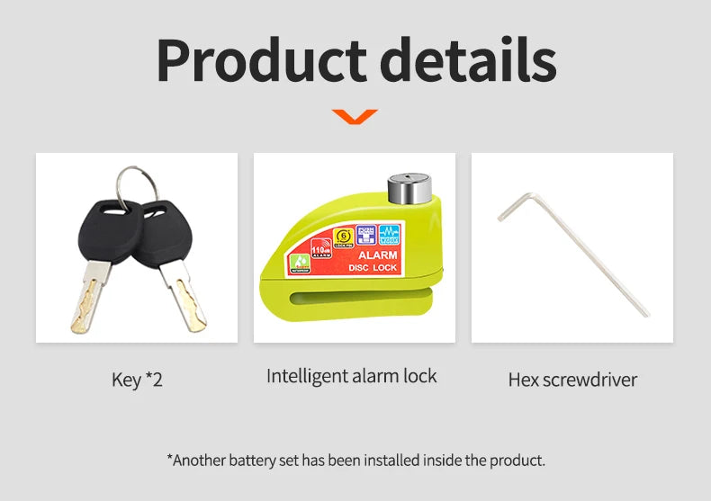 Motorcycle Bicycle Lock Alarm Safety Protection Padlock Disc Aluminum Alloy Anti-Theft Reminder Rope Lock Bag Motorcycle Accessories – Vibration Alarm Key Lock Black Silver Red
