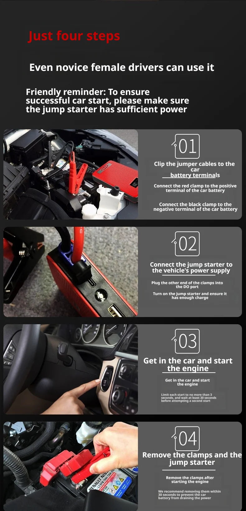 Minus Two 800A Car Jump Starter 12V – Emergency Battery Booster Power Bank with LED Light for Auto, Motorcycle & SUV (Petrol & Diesel)