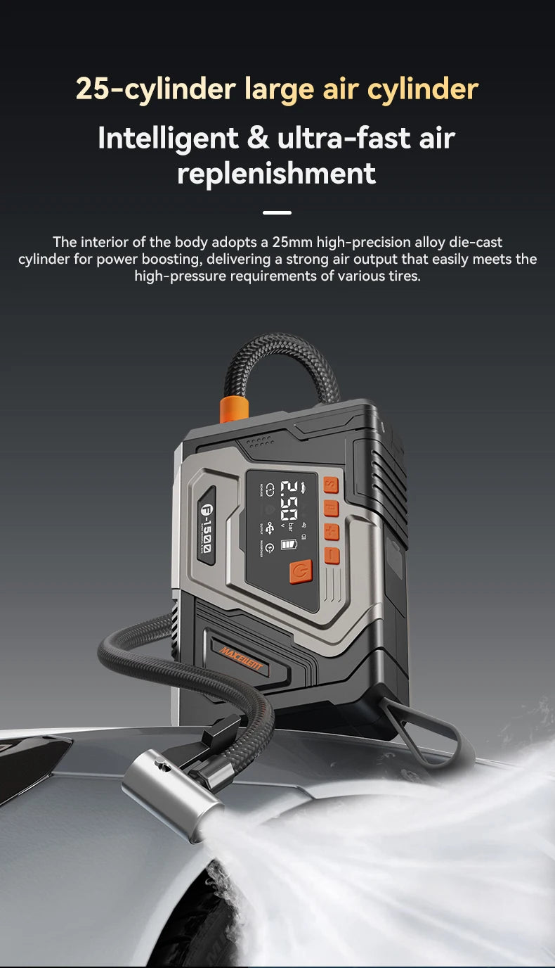 Maxcellent F1500 Flagship 4000A Jump Starter – 145PSI Air Tire Inflator, LED Light & Power Bank for Car, Motorcycle, Diesel & Van