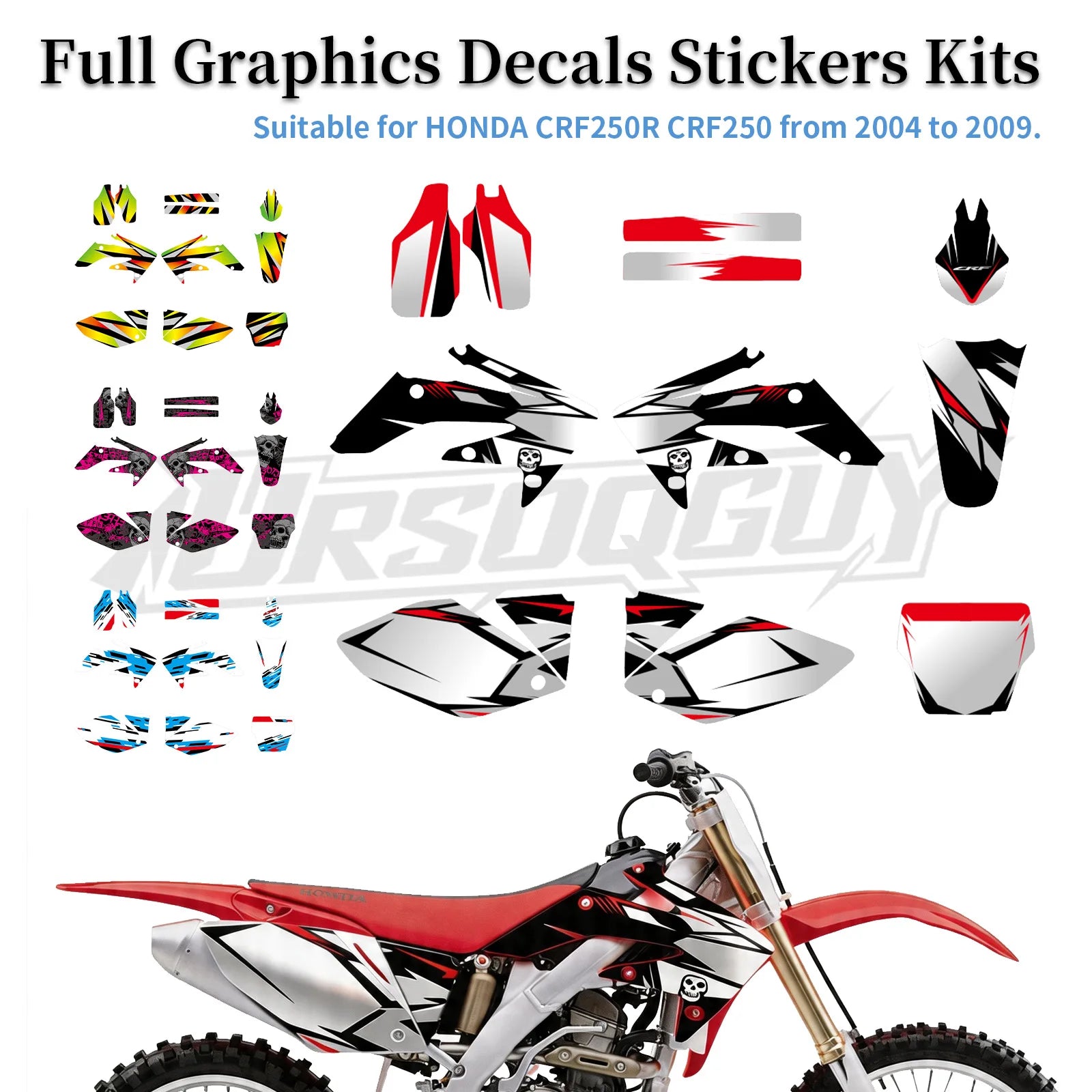 Honda CRF250R 2004–2009 Motorcycle Graphic Background Decal Sticker Kit – 12 Designs – 29mil / 35mil Glossy or 31mil 3D – Ships from USA – $72–$78