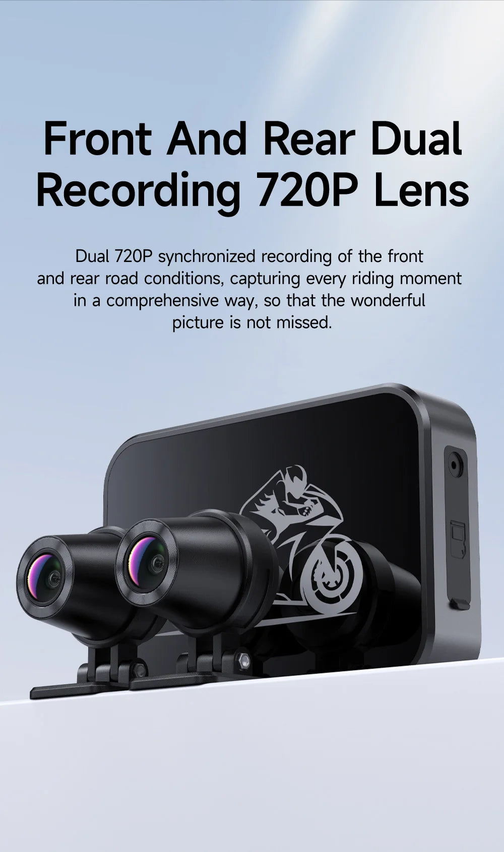 JIUYIN Dual Lens Motorcycle Dash Cam 720P/1080P Front & Rear Waterproof WiFi Night Vision Loop Recording Motorcycle Camera DVR Black Box G-Sensor