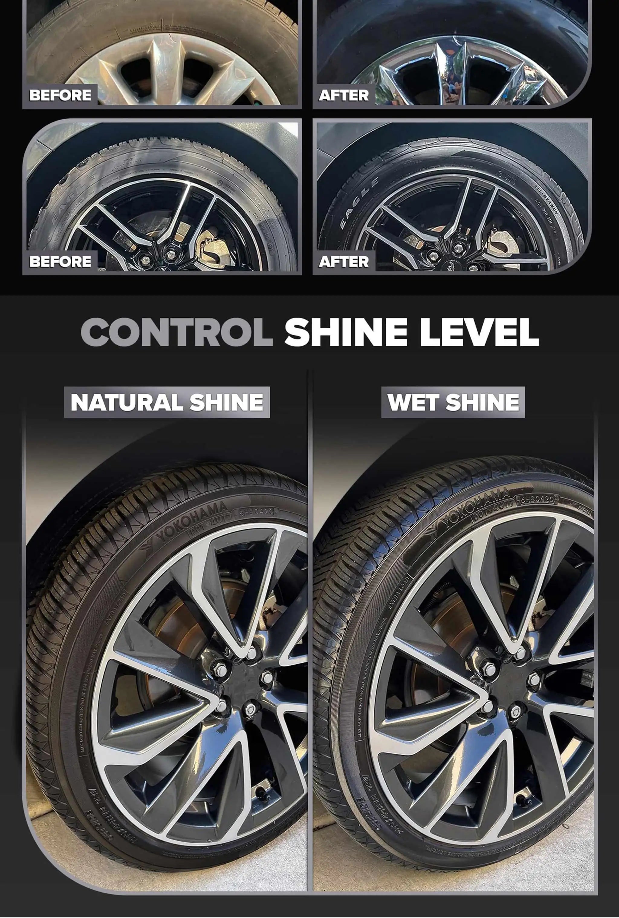 Hydroshine Ceramic Tire Coating Shine Spray – Tyre Gloss Plastic Rubber Restorer Hydrophobic Seal Wax – 50ml / 100ml / 300ml – $16–40
